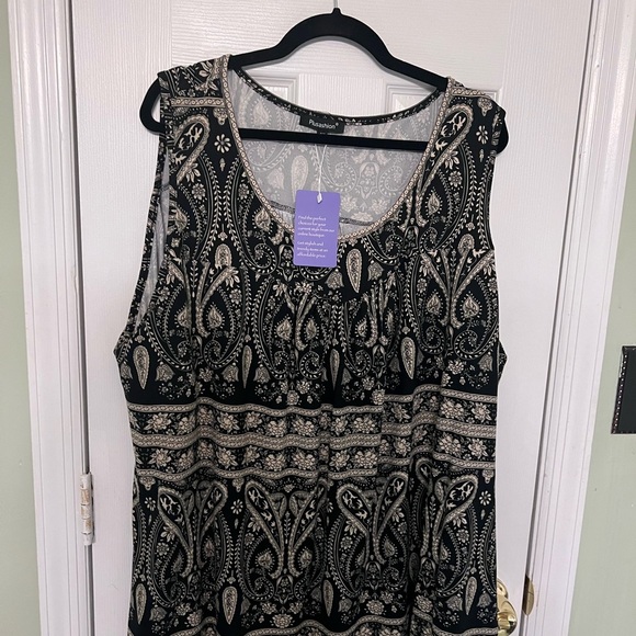 Women’s plus size Rafaella Black and Cream Paisley Tank Top - Picture 1 of 3